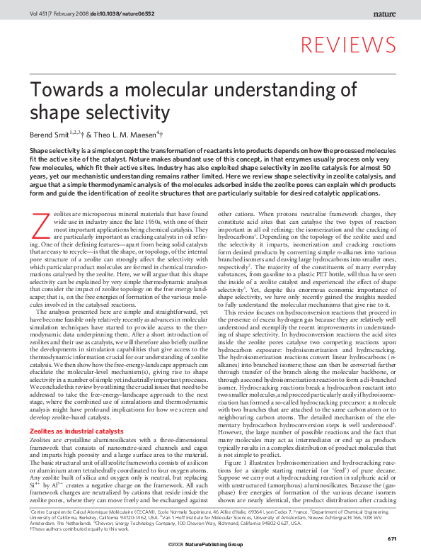 (PDF) Towards a molecular understanding of shape selectivity