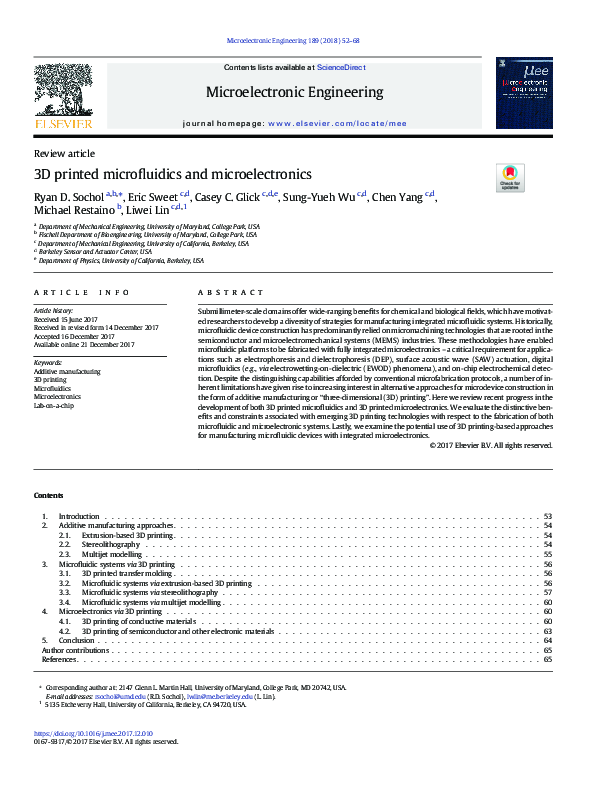 (PDF) 3D printed microfluidics and microelectronics