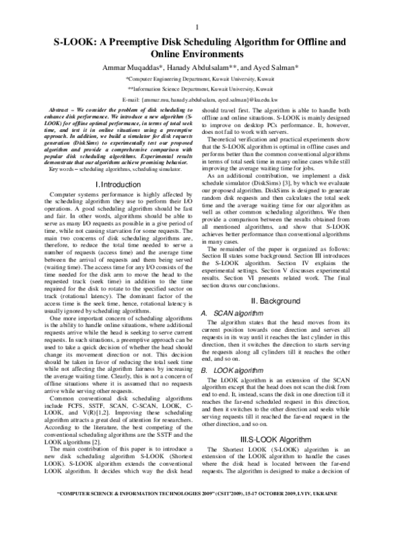 (PDF) S-LOOK: A Preemptive Disk Scheduling Algorithm for Offline and ...