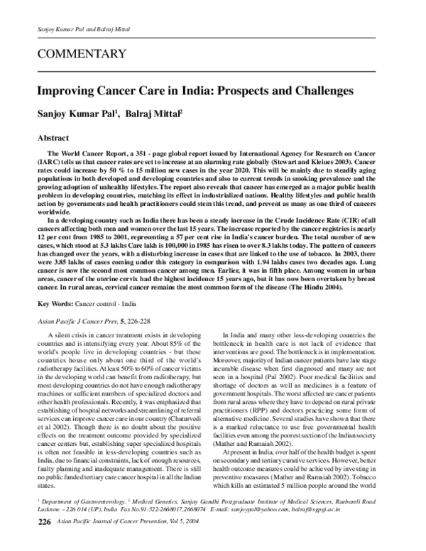 (PDF) Improving cancer care in India: prospects and challenges