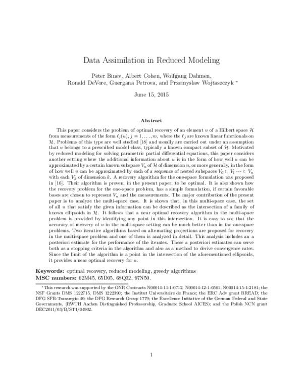 (PDF) Data Assimilation in Reduced Modeling