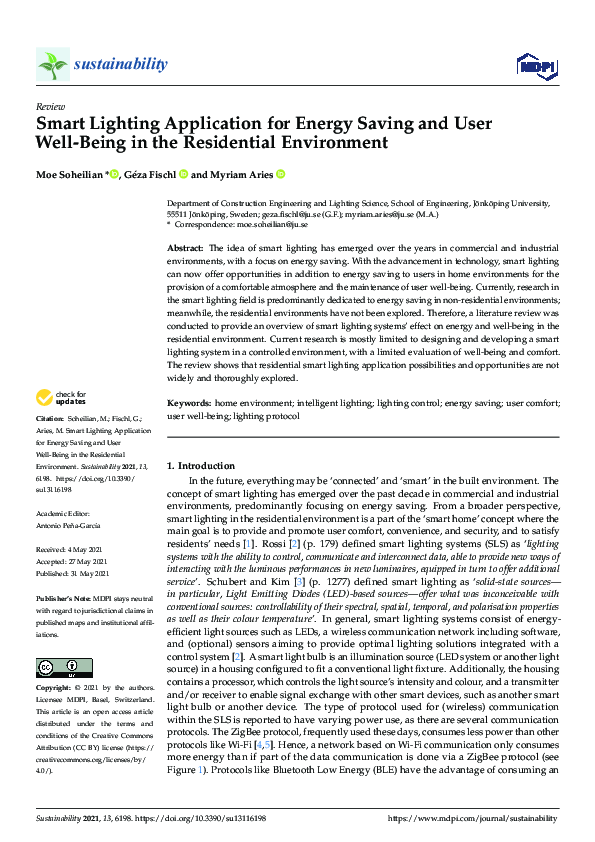 (PDF) Smart Lighting Application for Energy Saving and User Well-Being ...
