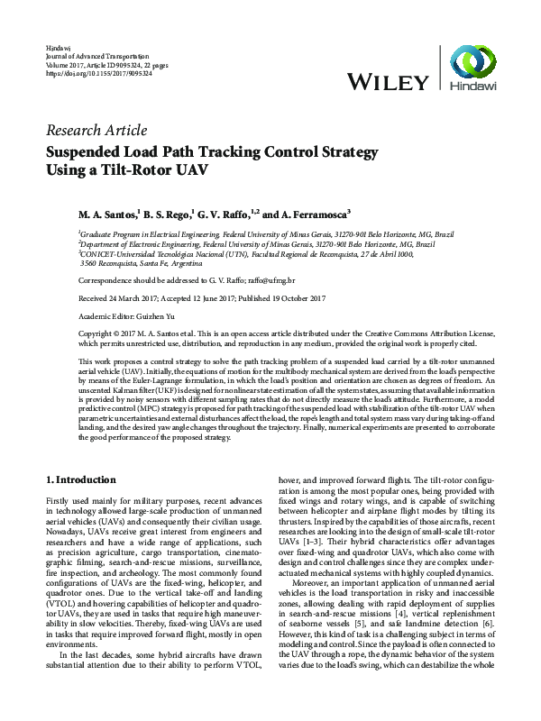(PDF) Suspended Load Path Tracking Control Strategy Using a Tilt-Rotor UAV