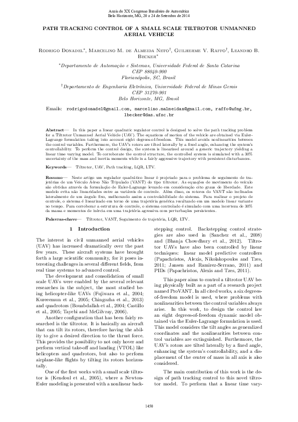 (PDF) Path Tracking Control of a Small Scale Tiltrotor Unmanned Aerial ...