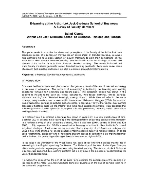 (PDF) Elearning at the Arthur Lok Jack Graduate School of Business A