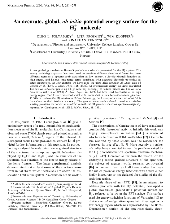 (PDF) An accurate, global, ab initio potential energy surface for the 1