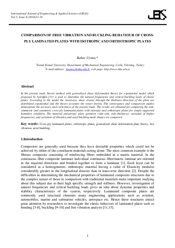 (PDF) Comparison of Free Vibration and Buckling Behaviour of Cross-Ply ...