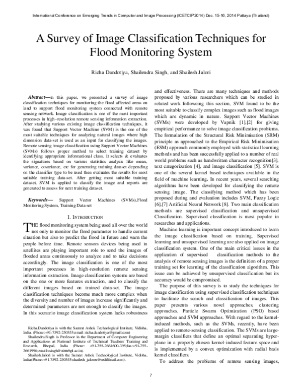 (PDF) A Survey of Image Classification Techniques for Flood Monitoring ...