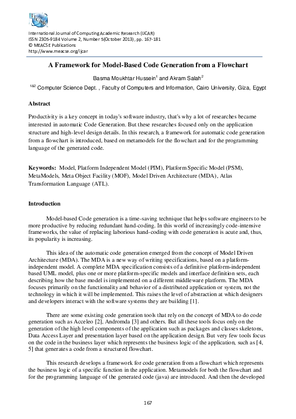 (PDF) A Framework for Model-Based Code Generation from a Flowchart