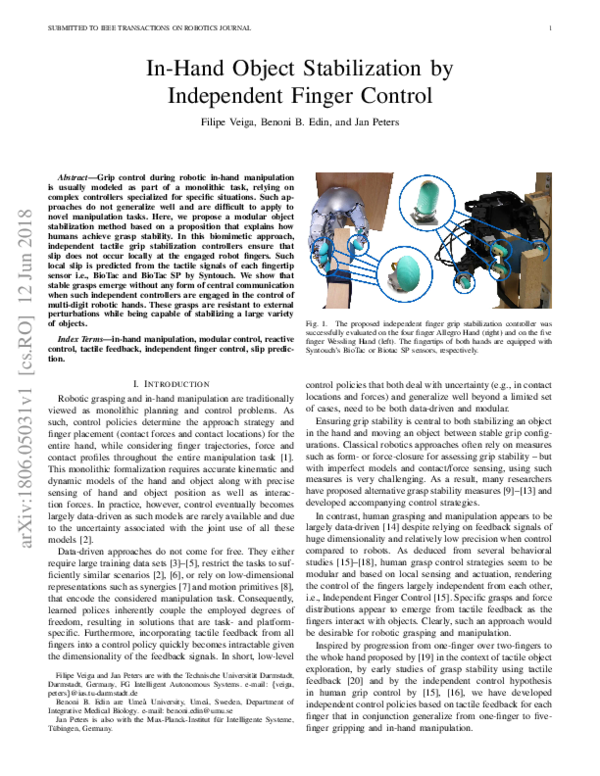 (PDF) InHand Object Stabilization by Independent Finger Control