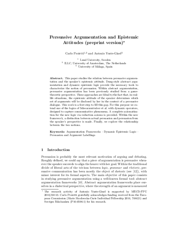 (PDF) Persuasive Argumentation and Epistemic Attitudes (preprint version)