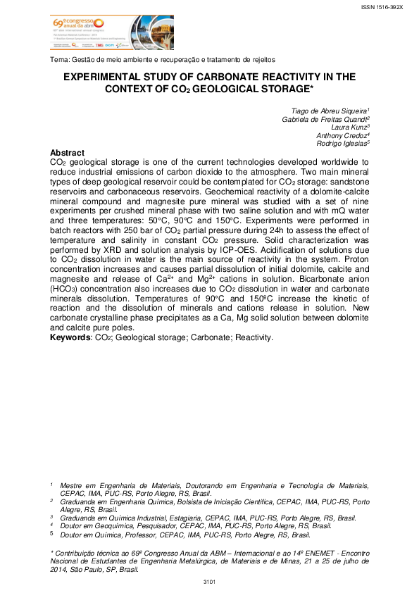 (PDF) Experimental Study of Carbonate Reactivity in the Context of CO2 ...