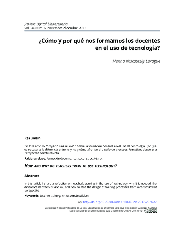 (PDF) ¿Cómo y por qué nos formamos los docentes en el uso de tecnología?