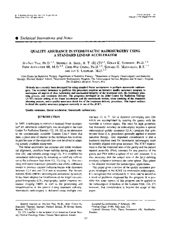 (PDF) Quality assurance in stereotactic radiosurgery using a standard