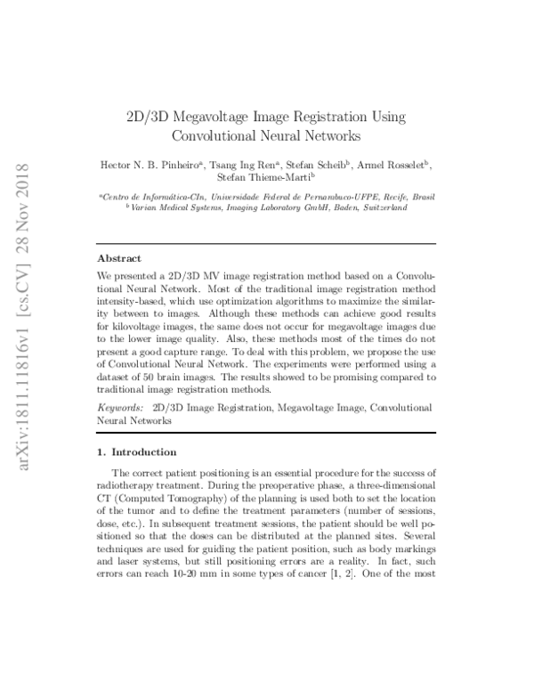 (PDF) 2D/3D Megavoltage Image Registration Using Convolutional Neural ...