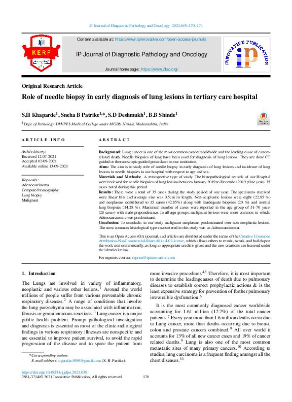 (PDF) Role of needle biopsy in early diagnosis of lung lesions in ...