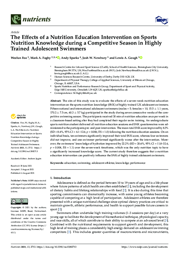 (PDF) The Effects of a Nutrition Education Intervention on Sports ...