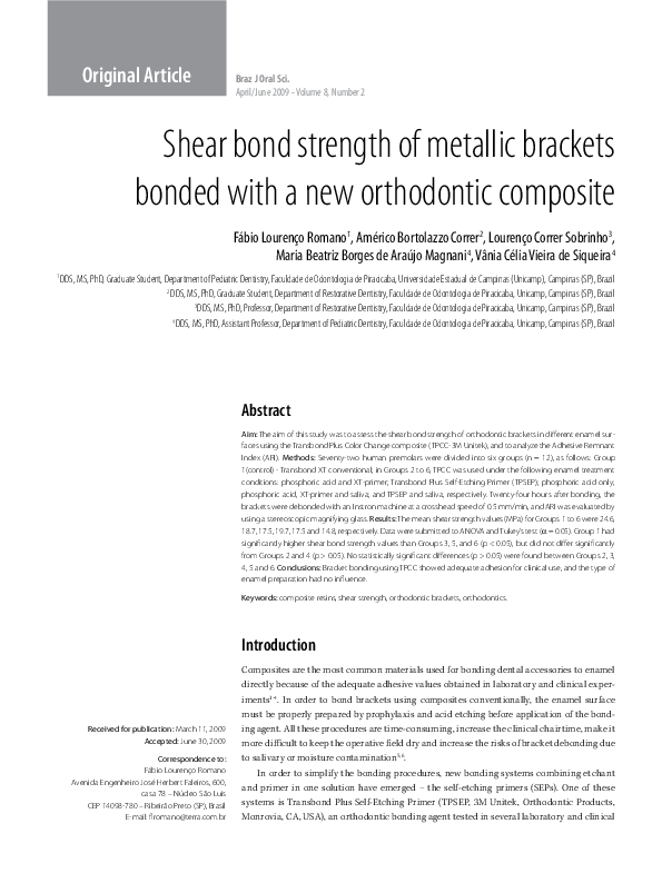 (PDF) Shear bond strength of metallic brackets bonded with a new ...