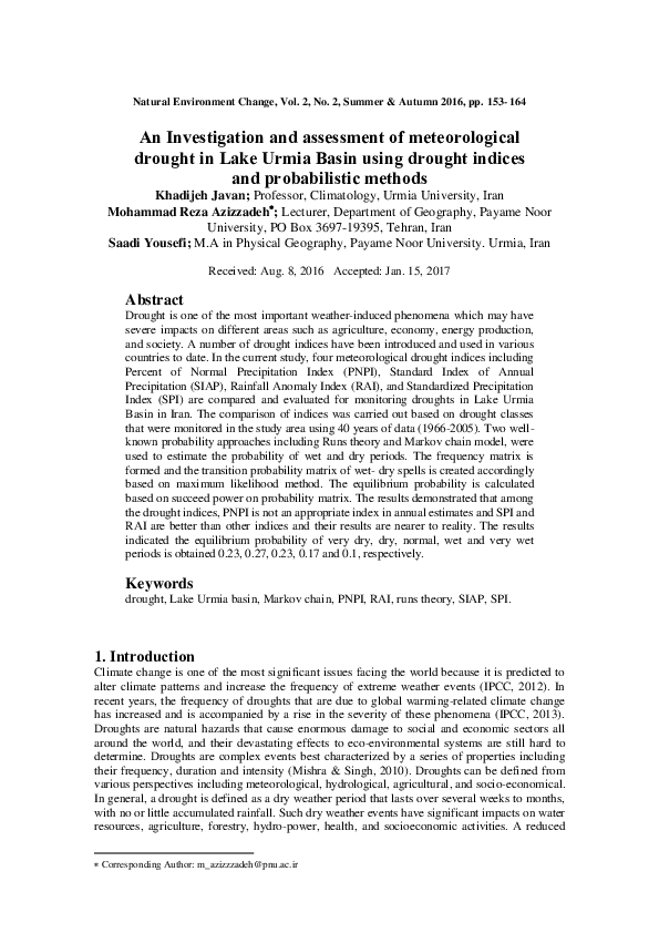 (PDF) An Investigation and assessment of meteorological drought in Lake ...