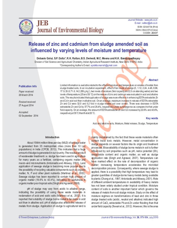 (PDF) Release of zinc and cadmium from sludge amended soils as ...