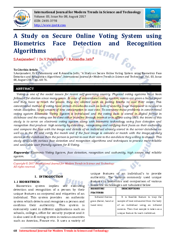 (PDF) A Study on Secure Online Voting System using Biometrics Face ...