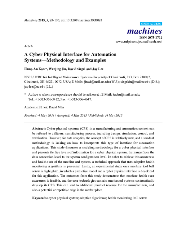 (PDF) A Cyber Physical Interface for Automation Systems—Methodology and ...
