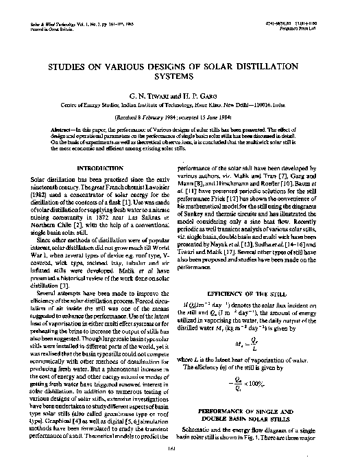 (PDF) Studies on various designs of solar distillation systems