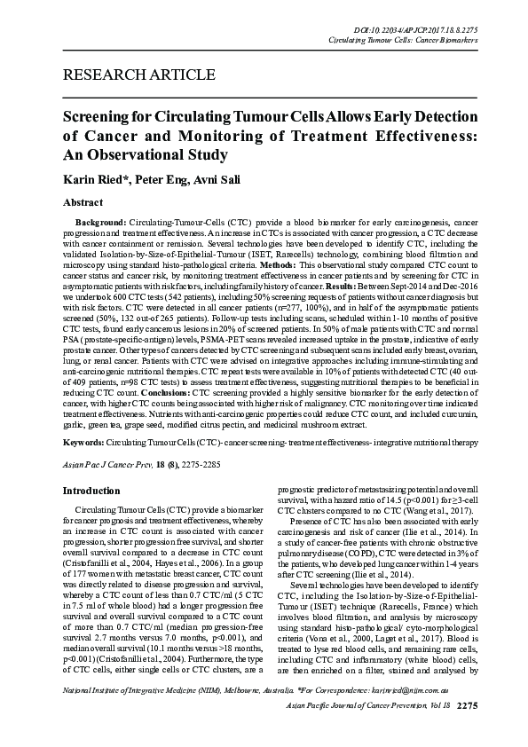 (PDF) Screening for Circulating Tumour Cells Allows Early Detection of ...