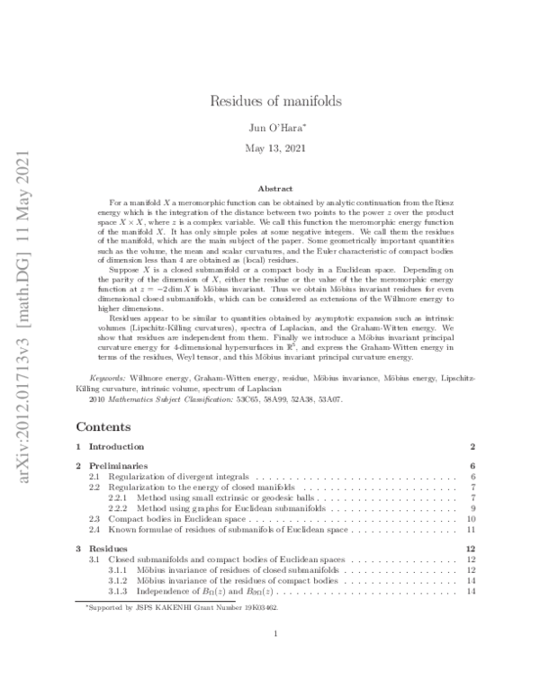 (PDF) Residues of manifolds