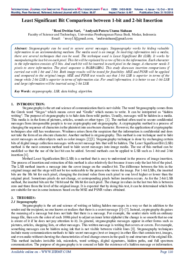(PDF) Least Significant Bit Comparison between 1-bit and 2-bit Insertion