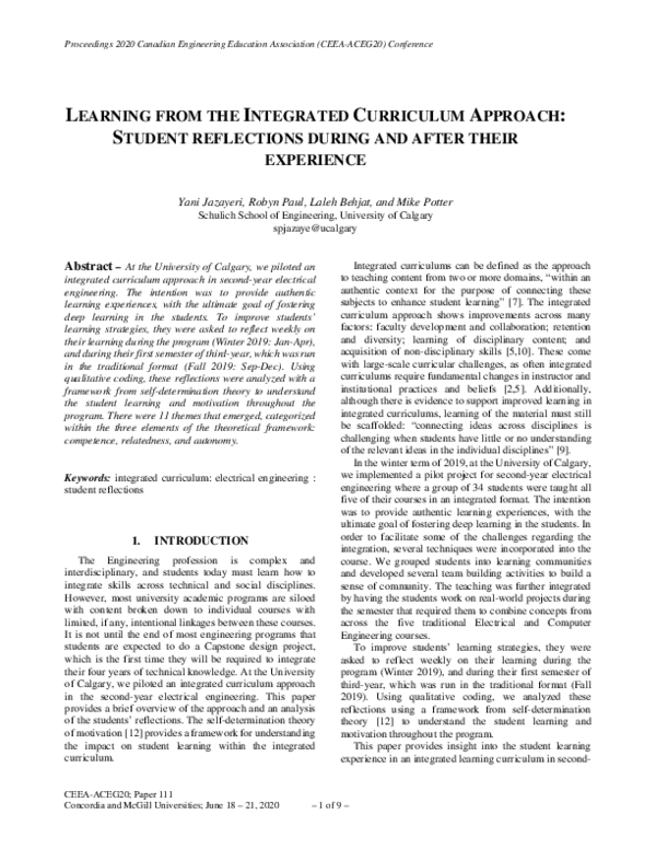 (PDF) Learning from the Integrated Curriculum Approach: Student ...