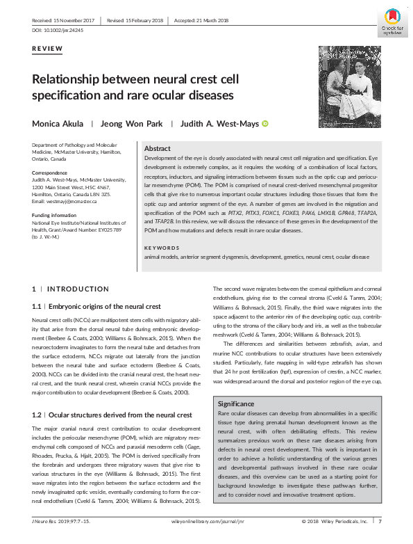 (PDF) Relationship between neural crest cell specification and rare ...