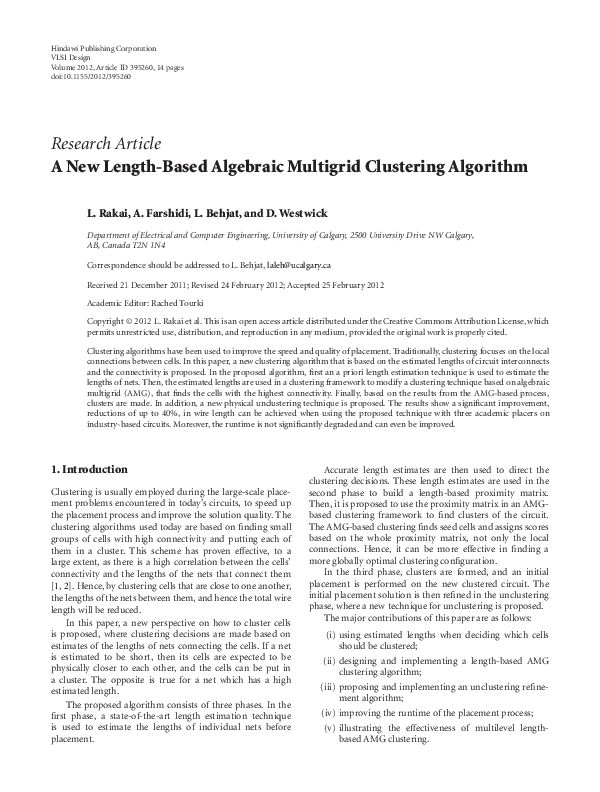 (PDF) A New Length-Based Algebraic Multigrid Clustering Algorithm ...