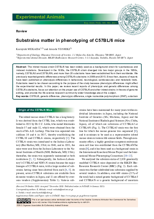 (PDF) Substrains matter in phenotyping of C57BL/6 mice