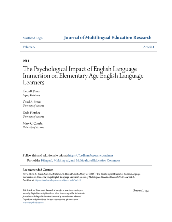 (PDF) The Psychological Impact of English Language Immersion on ...