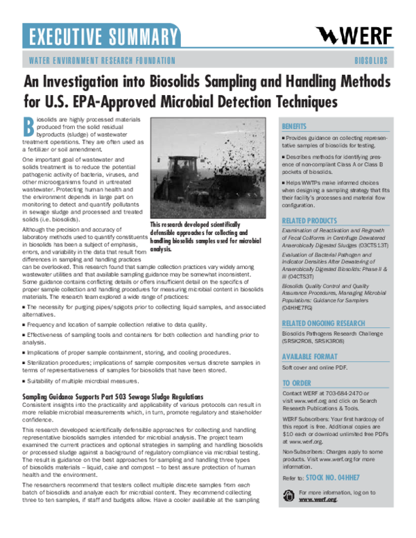 (PDF) An Investigation into Biosoilds Sampling and Handling Methods for ...