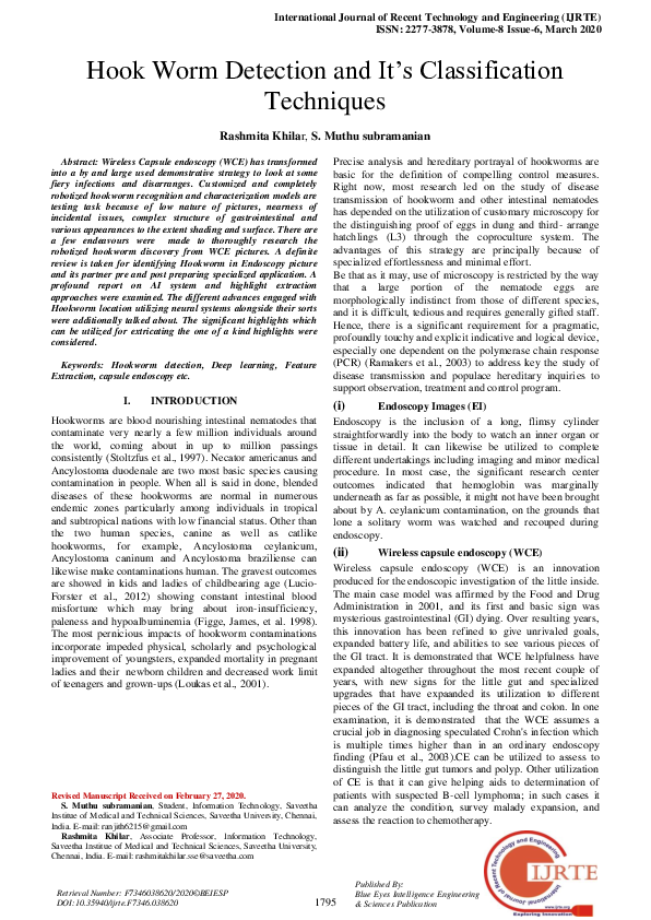 (PDF) Hook Worm Detection and its Classification Techniques