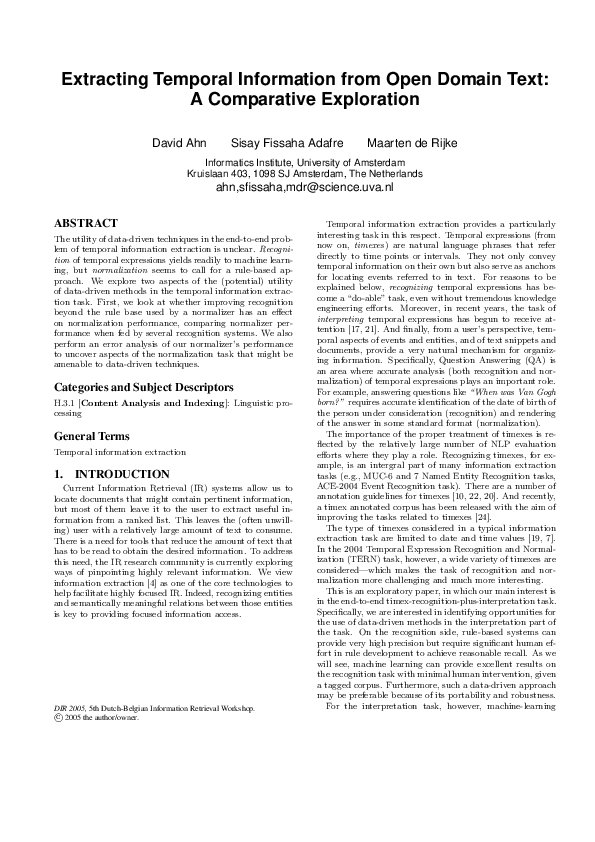 (PDF) Extracting Temporal Information from Open Domain Text: A ...