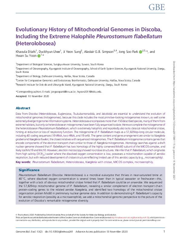 (PDF) Evolutionary History of Mitochondrial Genomes in Discoba ...