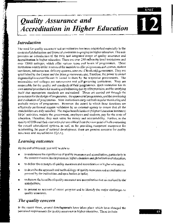 (PDF) Quality Assurance and Accreditation in Higher Education