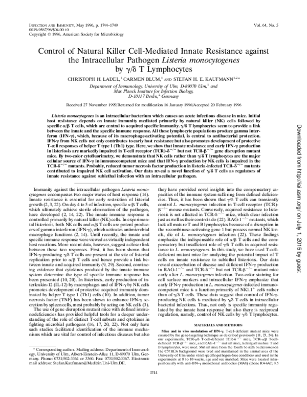 (PDF) Control of natural killer cell-mediated innate resistance against ...