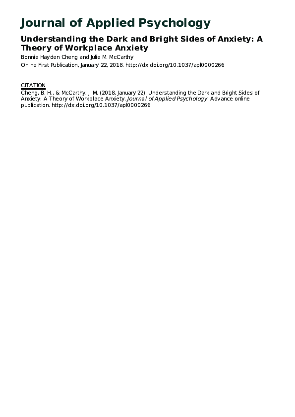 (PDF) Understanding the Dark and Bright Sides of Anxiety: A Theory of ...