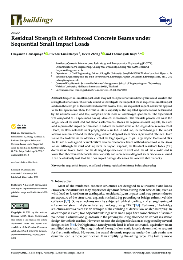 (PDF) Residual Strength of Reinforced Concrete Beams under Sequential ...