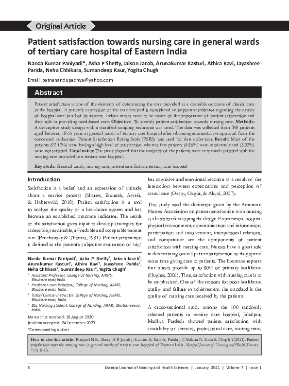 (PDF) Patient satisfaction towards nursing care in general wards of ...