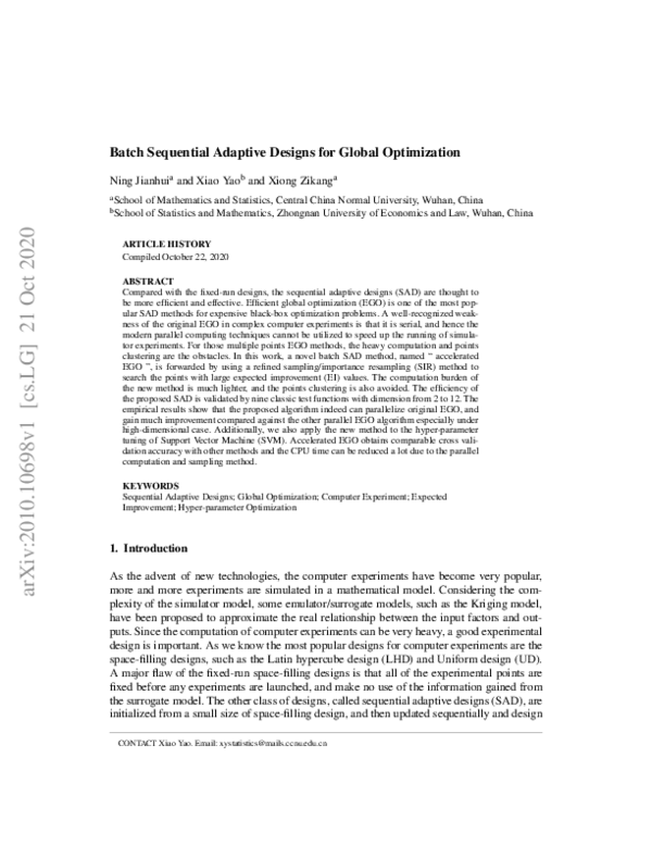 (PDF) Batch Sequential Adaptive Designs for Global Optimization