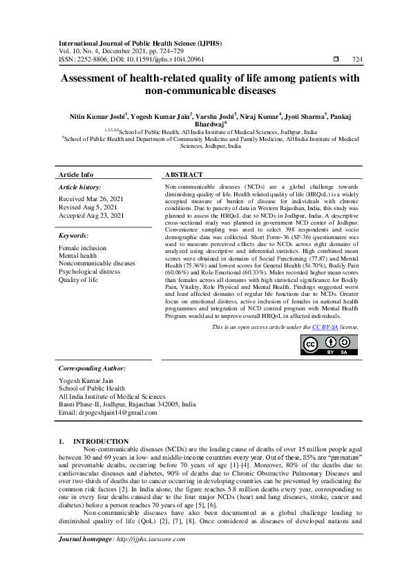(PDF) Assessment of health-related quality of life among patients with ...