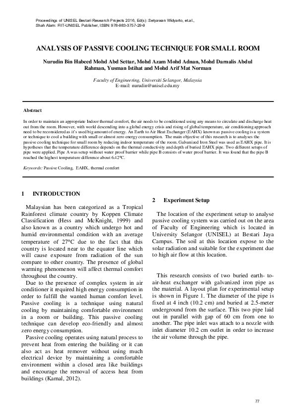 (PDF) Analysis of Passive Cooling Technique for Small Room