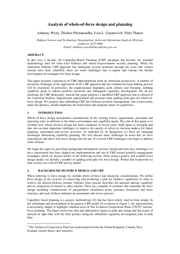 (PDF) Analysis of whole-of-force design and planning