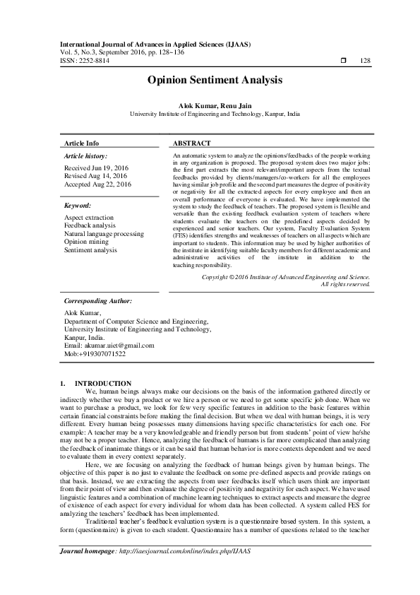 (PDF) Opinion Sentiment Analysis
