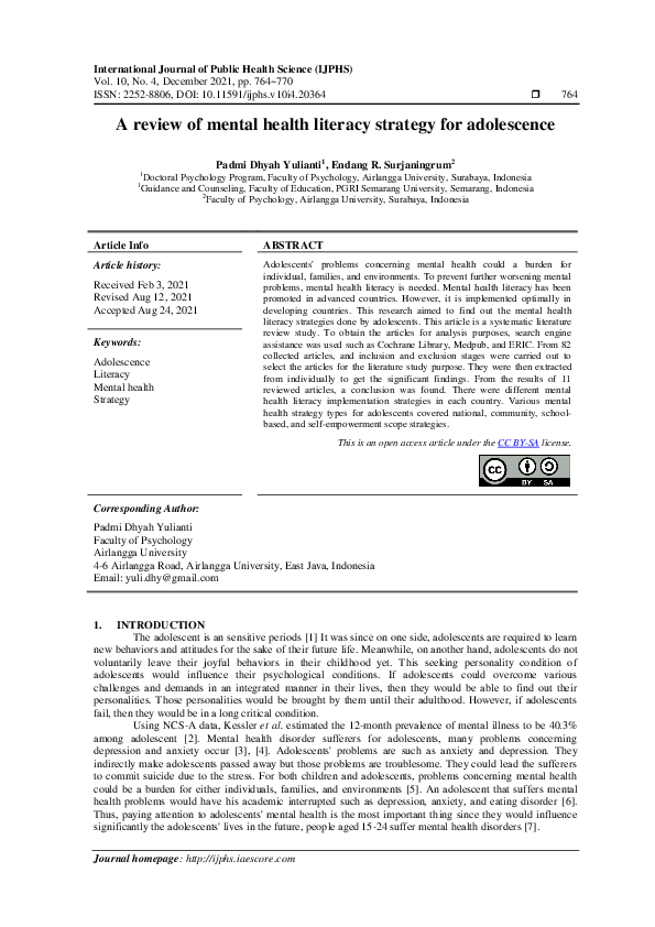 (PDF) A review of mental health literacy strategy for adolescence